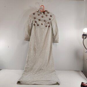 Sparkly Silver Holiday Dress Vintage Red Button Details Christmas Party Baubles
